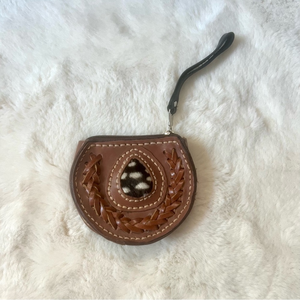 Vintage Western Native American Leather Boho Fur Coin Wristlet